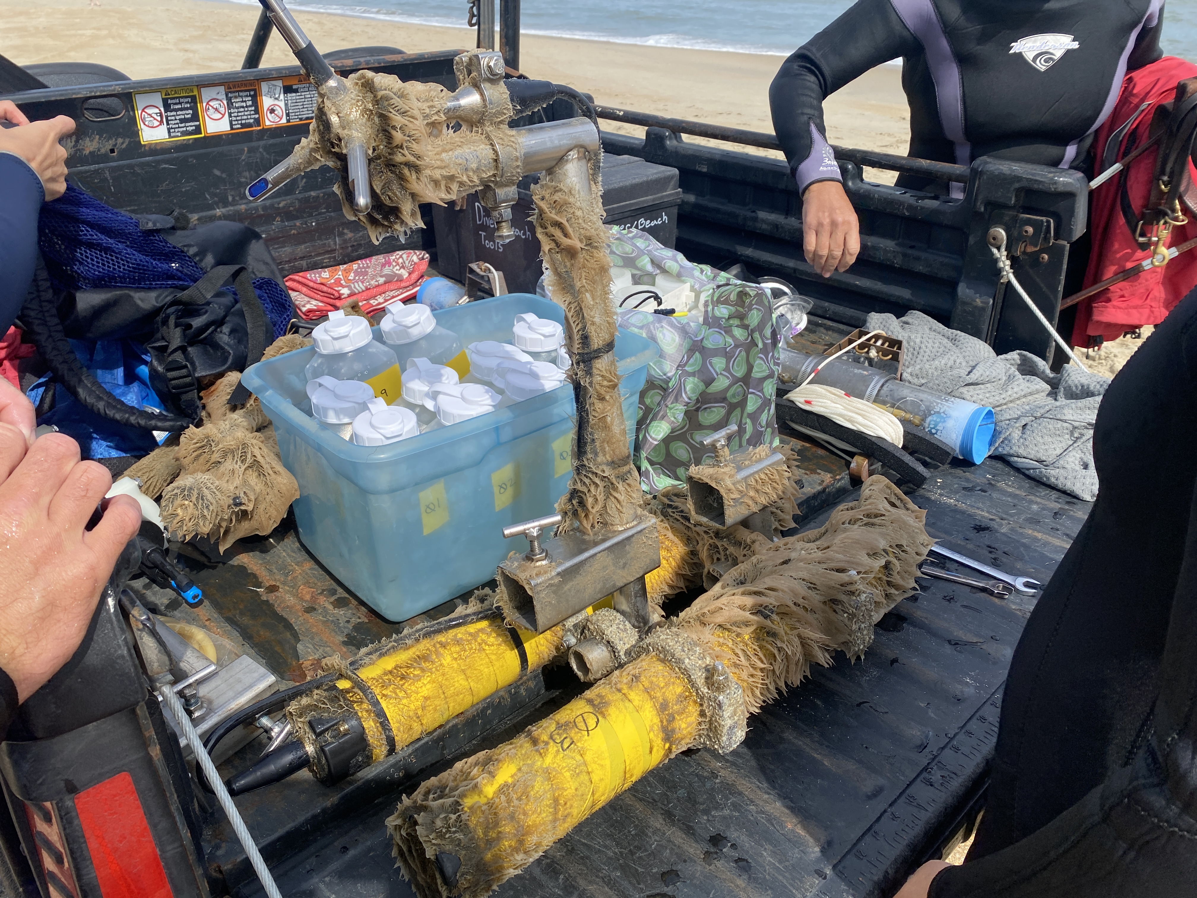 Oceanographic instruments recovered after a coastal field deployment
